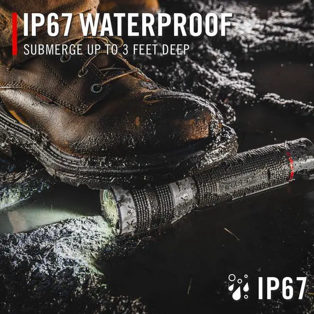 Alt view image 5 of 7 - GX20 1200 Lumen Waterproof Alkaline-Dual Power LED Flashlight with Twist Focus Anti-Roll Cap and Textured Handle - Compatible with 4 x AAA Batteries (Included) or ZX750 Rechargeable Battery