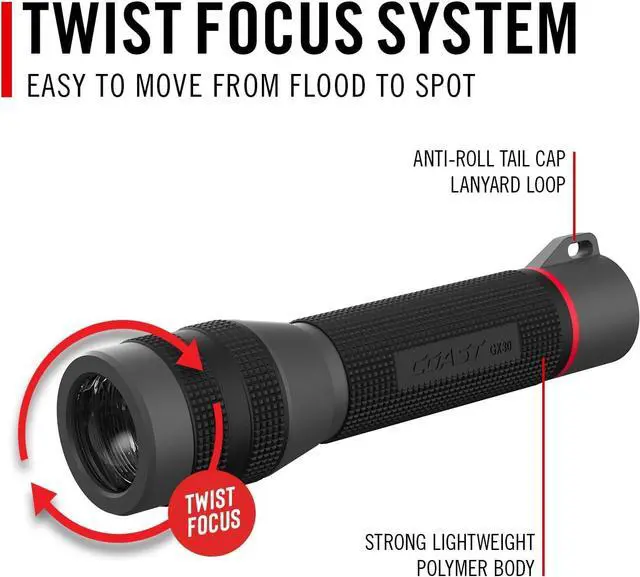 Alt view image 6 of 7 - GX30 2300 Lumen Waterproof Alkaline and Rechargeable Dual Power LED Flashlight with Twist Focus Anti-Roll Cap and Textured Handle 6 x AA Batteries Included (length 8.5 inches)