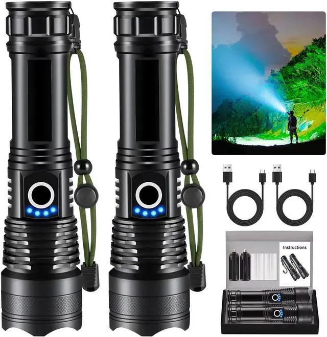 Main image of Flashlights High Lumens Rechargeable 2Pack Rechargeable Flashlights 900000lm Super Bright Flashlight 5Mode Tactical Flashlights High Lumens LED Flashlight High Powered Waterproof Flash Light LED