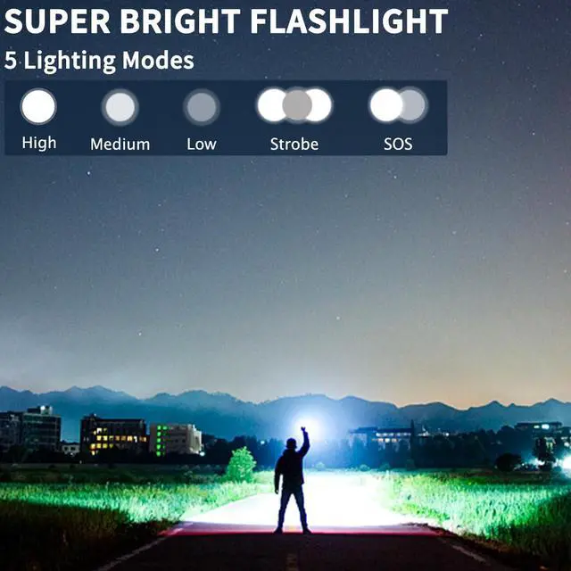 Alt view image 2 of 7 - Flashlights High Lumens Rechargeable 2Pack Rechargeable Flashlights 900000lm Super Bright Flashlight 5Mode Tactical Flashlights High Lumens LED Flashlight High Powered Waterproof Flash Light LED