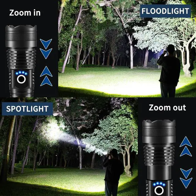 Alt view image 3 of 7 - Flashlights High Lumens Rechargeable 2Pack Rechargeable Flashlights 900000lm Super Bright Flashlight 5Mode Tactical Flashlights High Lumens LED Flashlight High Powered Waterproof Flash Light LED