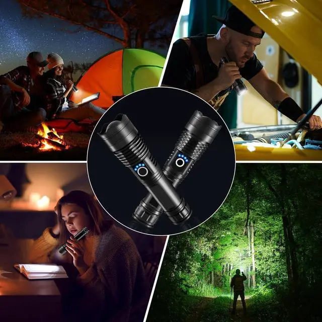Alt view image 7 of 7 - Flashlights High Lumens Rechargeable 2Pack Rechargeable Flashlights 900000lm Super Bright Flashlight 5Mode Tactical Flashlights High Lumens LED Flashlight High Powered Waterproof Flash Light LED