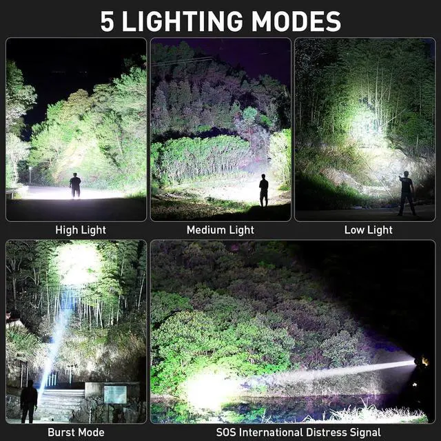 Alt view image 5 of 7 - Rechargeable LED Flashlights High Lumens 990 000 Lumens Super Bright Flashlights with 5 Modes Waterproof Powerful Flash Light Multifunctional Flashlights for Home Camping Hiking(2 Pack)