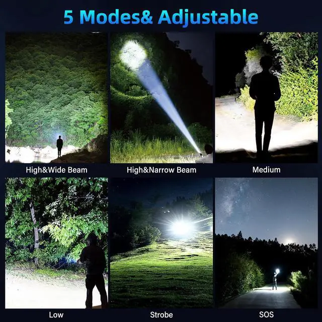 Alt view image 4 of 7 - BERCOL Flashlights High Lumens Rechargeable, 990,000 Lumens Super Bright Led Flashlight with 5 Modes, IPX6 Waterproof Powerful Flash Light Multifunctional Flashlights for Home Emergecies Camping