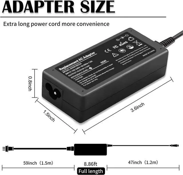 Alt view image 3 of 6 - 65W 45W Charger for Dell Laptop Fit for Inspiron 11/13/14/15/17 3000 5000 7000 Series(3583 3593 5570) Latitude E5450 XPS 13-65 Watt 45 Watt AC 2-in-1 Computer Adapter Power Cord (4.5 * 3.0 mm Jack)