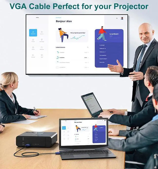 Alt view image 4 of 7 - VGA Cable 2-Pack, 3FT VGA Monitor Cable Male to Male Cord 1080P Full HD High Resolution for Monitor TV Computer Projector-Blue