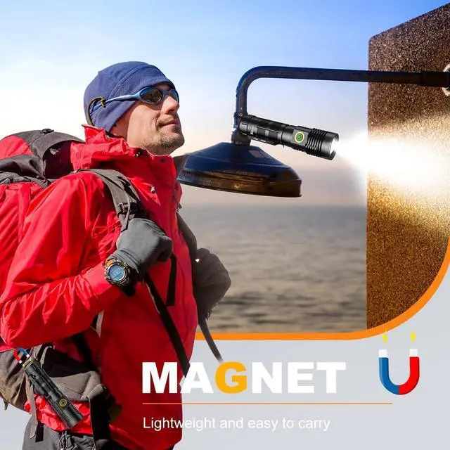 Alt view image 3 of 7 - Rechargeable Tactical Flashlights 20000 High Lumens - 1500 Meters Long Beam Super Bright LED Magnetic Flashlight USB Zoomable 5Modes Small Long Beam Spotlight Flashlight for Hiking Camping
