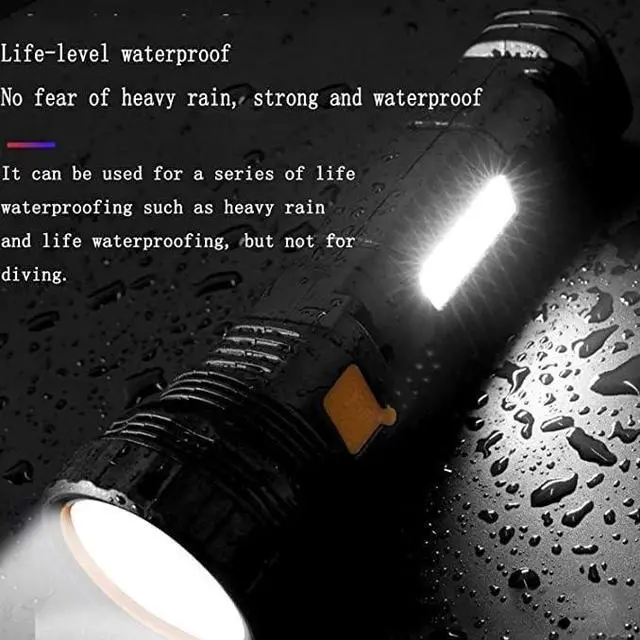 Alt view image 3 of 7 - 2pcs Solar/Rechargeable Multi Function 1000 Lumens LED Flashlight with Emergency Strobe Light and 1200 Mah Battery Emergency Power Supply and USB Charging Cable Fast Charging (2PC)