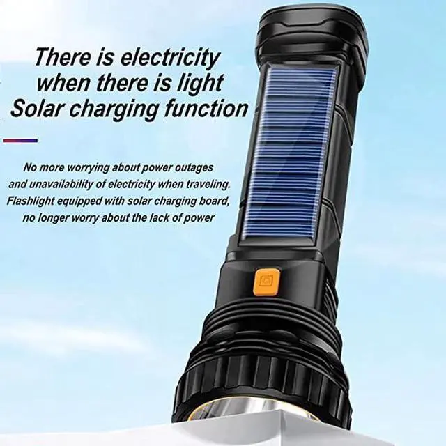 Alt view image 4 of 7 - 2pcs Solar/Rechargeable Multi Function 1000 Lumens LED Flashlight with Emergency Strobe Light and 1200 Mah Battery Emergency Power Supply and USB Charging Cable Fast Charging (2PC)
