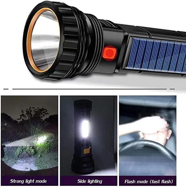 Alt view image 5 of 7 - 2pcs Solar/Rechargeable Multi Function 1000 Lumens LED Flashlight with Emergency Strobe Light and 1200 Mah Battery Emergency Power Supply and USB Charging Cable Fast Charging (2PC)