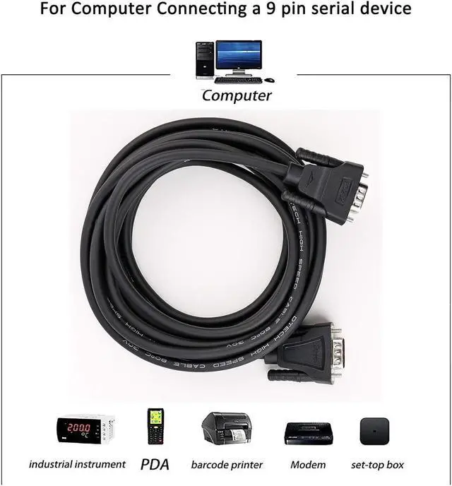 Alt view image 7 of 7 - DTech 15ft DB9 Serial Cable COM Port Male to Male RS232 Straight Through 9 Pin Data Cord