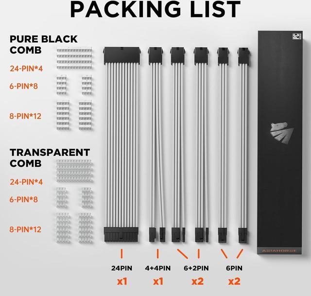 Alt view image 2 of 7 - ASIAHORSE 16AWG PSU Cable Extension Power Cords, Customized Power Supply Mod Sleeve Extension Cable, ATX/EPS/8-pin PCI-E/6-pin PCI-E for PSU Cable (White)