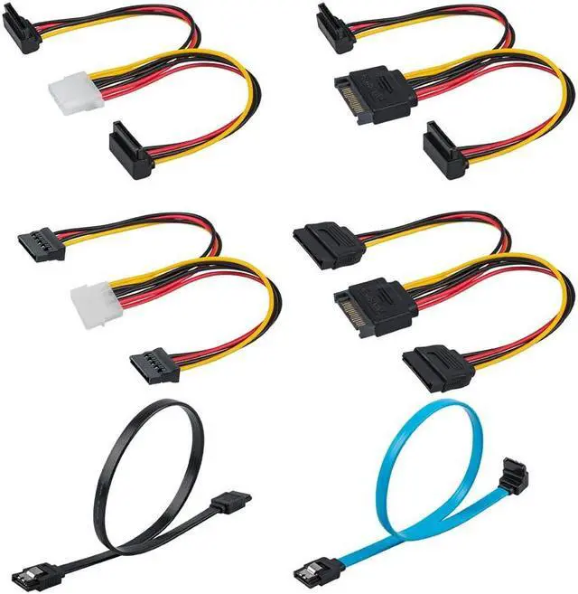 Main image of findTop Set of 6, SATA Power Splitter Cord and SATA III Cable 6.0 Gbps, Straight and 90 Degree SATA 3.0 Cable, SATA 15 Pin Male to 2xSATA 15 Pin Power Splitter Cable