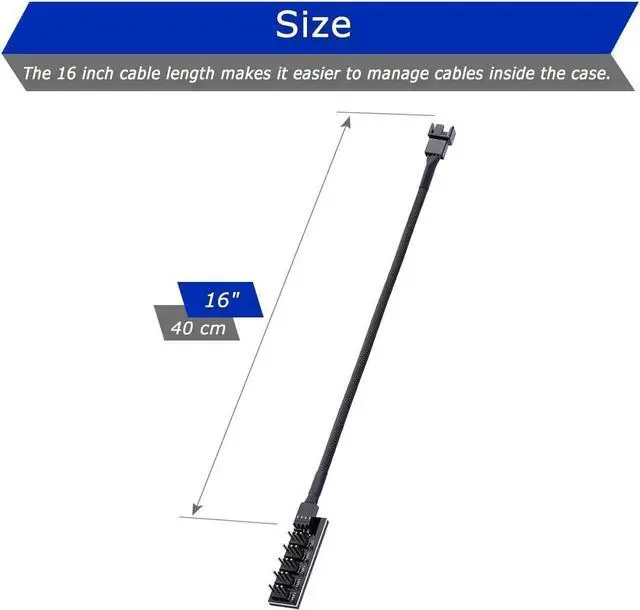 Alt view image 7 of 7 - 2 Pack Cooling Fan 1 to 5 Hub, All 4 Pin Cooling Fans Power Extension Cable for PC Case Internal Motherboard Fan, 5 Way Splitter Wire for ATX Computer Case, Sleeved Braided (16 inches)