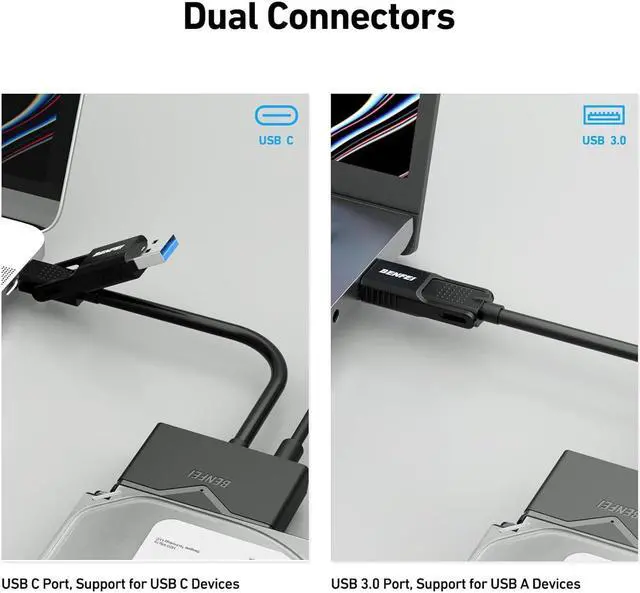 Alt view image 3 of 7 - BENFEI SATA to USB 3.0 Cable, USB 3.0 to SATA III Hard Drive Adapter Compatible for 2.5 3.5 Inch HDD/SSD Hard Drive Disk with 12V/2A Power Adapter, Support UASP