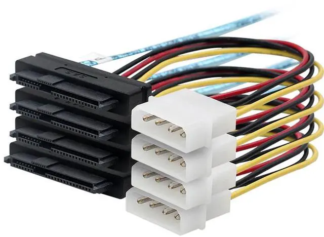 Alt view image 3 of 6 - Heretom SFF-8643 Internal Mini SAS HD to 4X 29pin SFF-8482 connectors Power Port 12GB/S Cable 1M