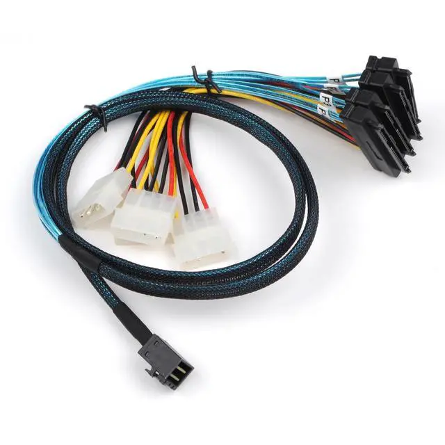 Alt view image 5 of 6 - Heretom SFF-8643 Internal Mini SAS HD to 4X 29pin SFF-8482 connectors Power Port 12GB/S Cable 1M