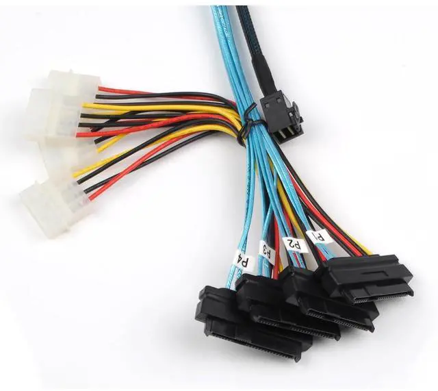 Alt view image 6 of 6 - Heretom SFF-8643 Internal Mini SAS HD to 4X 29pin SFF-8482 connectors Power Port 12GB/S Cable 1M