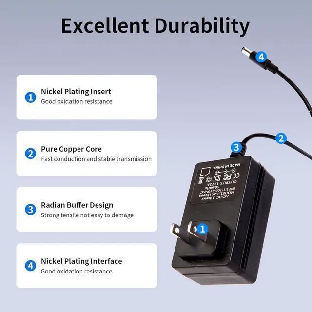 Alt view image 2 of 6 - 12V 2A Power Adapter Charger AC 12V Regulated Power Supply DC in 12 Volts 2000mA Power Cord with 10 Interchangeable DC Plug for LED Strip Light CCTV Camera GPS Webcam Router BT Speaker