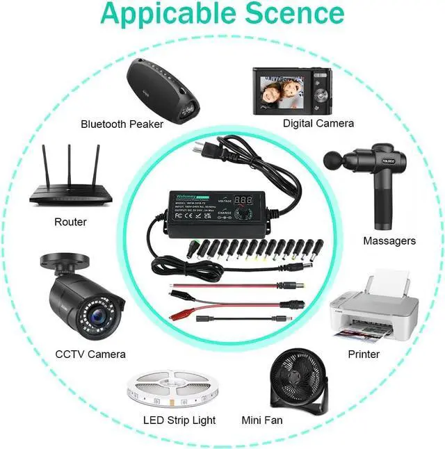 Alt view image 7 of 7 - 3V~24V 3A 72W Universal Power Supply 3V 5V 6V 9V 12V 15V 18V 20V 24V Adjustable Variable Switching AC/DC Adapter 100V-240V AC to DC Converter with 14 Tips & Polarity Converter & Test Lead 3 Prong