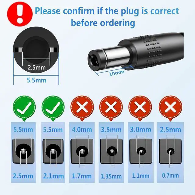 Alt view image 6 of 7 - DC 12V 2A Power Supply [2Amp 2000mA] 24W AC Adapter 10ft DC in 12V Power Cord for LED Strip Lights Speaker CCTV Camera Router 5.5x2.5mm/2.1mm Plug Low Voltage Transformer Cable [10ft]