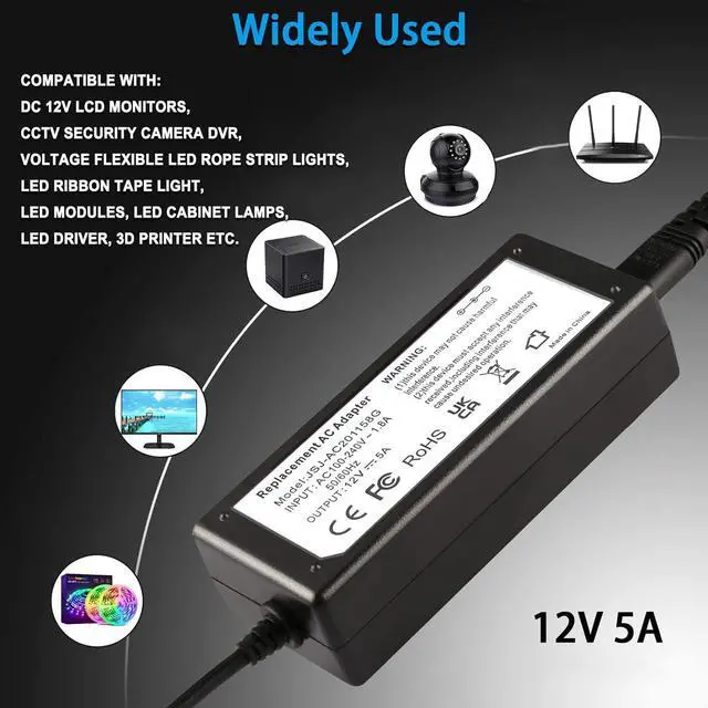 Alt view image 4 of 7 - 12V 5A Monitor Power Supply Cord 100-240V AC to DC in 12 Volt 5A Compatible for AOC Monitor 16 20 22 23 24 27 for  Monitor 22 23 24 27 Power Adapter.