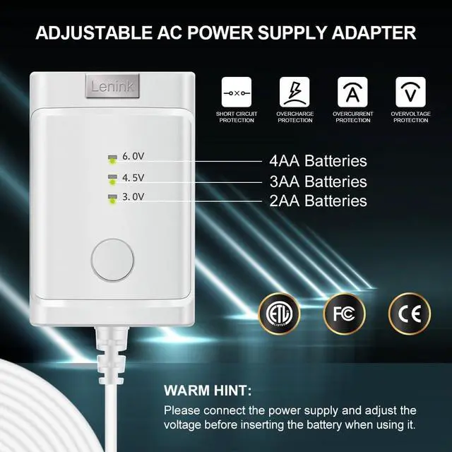 Alt view image 3 of 7 - Lenink Adjustable AC Power Supply Adapter for AA Batteries, 3V to 6V, LED Lights & Decorations (White)