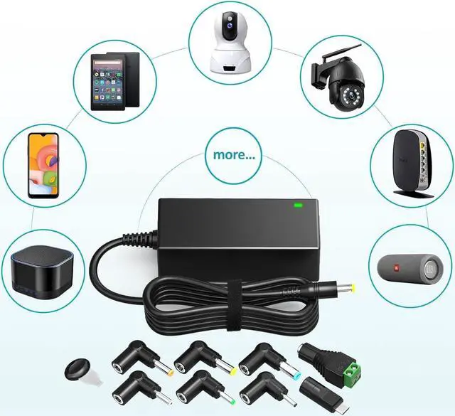 Alt view image 2 of 7 - POWSEED Universal AC Adapter 45W 5V 6V 7.5V 9V 12V 13.5V 15V DC Power Supply 1A 2A 3A for Household Electronics Routers CCTV IP Cameras Speaker LED Strips, 5FT Charger Cord