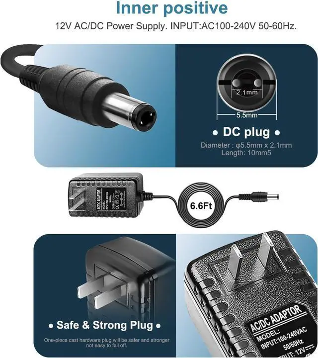 Alt view image 4 of 6 - 12V 2A 1A Power Supply AC Adapter with 8 Tips Regulated 12 Volts 2000mA Replacement Charger Cord Cable for LED Strip Light CCTV Camera BT Speaker GPS Webcam Router DC 12V Converter (6ft)