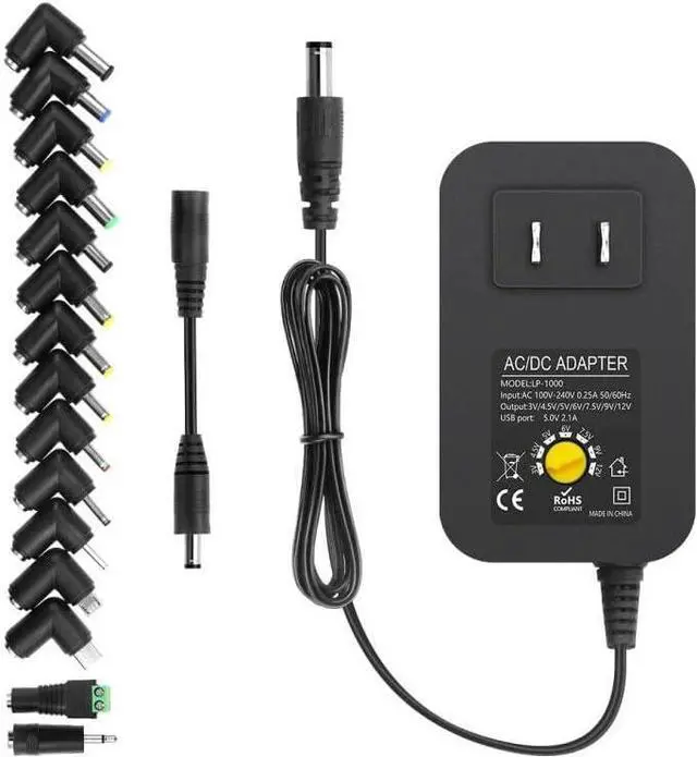 Main image of 30W Universal AC to DC Power Adapter Adjustable Power Supply 3V 4.5V 6V 9V 12V 2A 1A DC Adapter AC 100-240V to DC 3-12V Multi Voltage Switching Power Adapter with 15 Tips + Polarity Converter