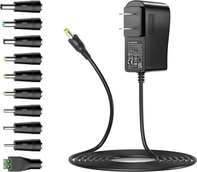 Main image of 15V 2A 1A Switching Power Supply Charger 15Volt 2Amp 1.5A Universal AC/DC Adapter Replacement Regulated Power Cord for Litter Robot LED Light and More 15Vdc Household Electronics