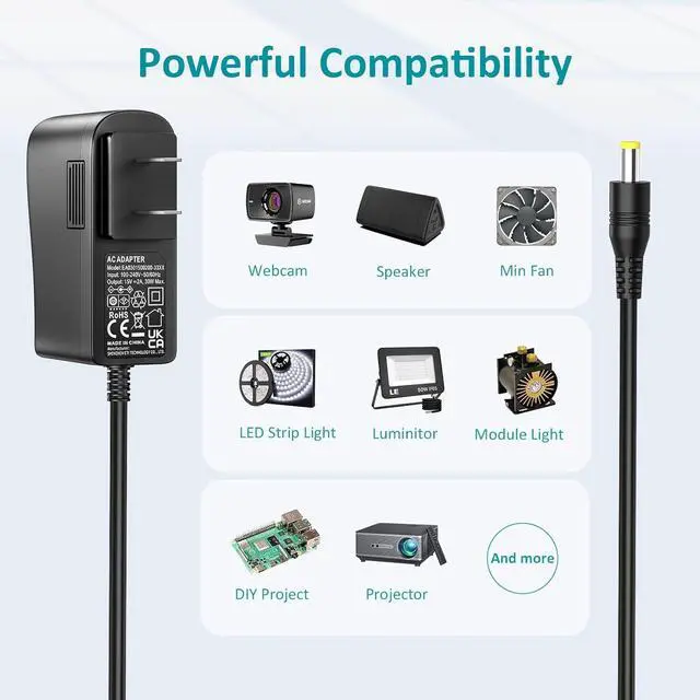 Alt view image 3 of 7 - 15V 2A 1A Switching Power Supply Charger 15Volt 2Amp 1.5A Universal AC/DC Adapter Replacement Regulated Power Cord for Litter Robot LED Light and More 15Vdc Household Electronics