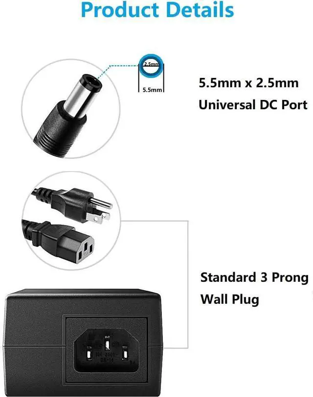 Alt view image 3 of 5 - 24V DC Power Supply 4A Universal AC Adapter, 100-240 50/60Hz Adapter to 24 Volts 4Amp Transformer, DC 24V Power Cord, 5.5mm x 2.5mm Plug