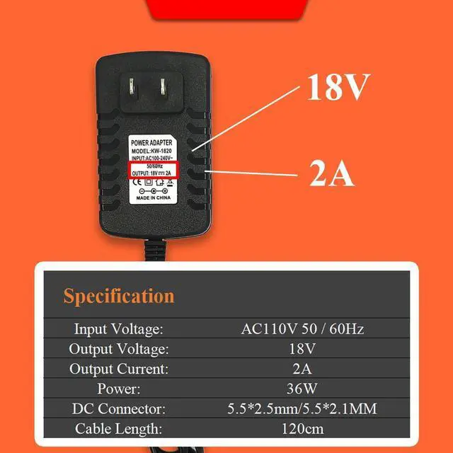 Alt view image 2 of 6 - 18V 2A 1.5A 0.5A AC Adapter Power Supply 36W Switching Power Supply Adapter Charger DC 5.52.5/5.52.1 mm