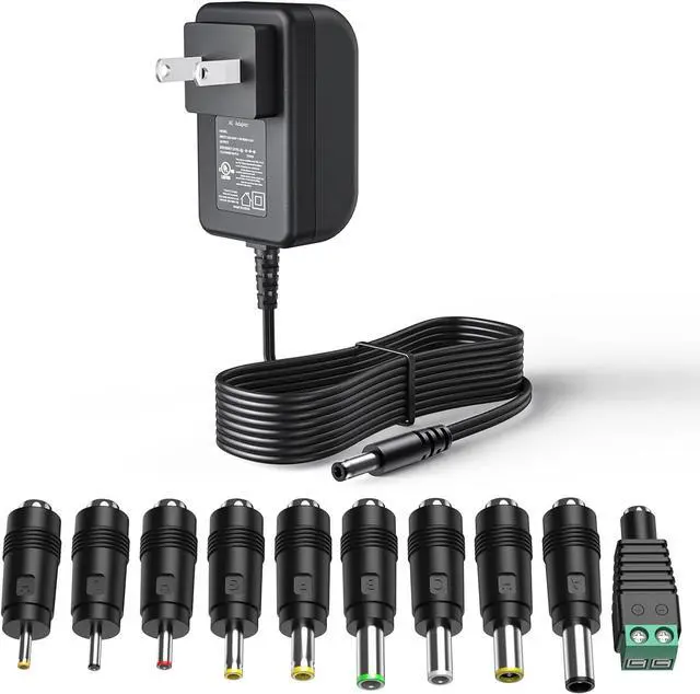 Main image of 12V 3A Power Supply 12 Volt Charger 3000mA 36W Max Regulated Switching AC to DC Cord Adapter with 10 Replacement Connector 100V - 240V Input Adaptor US Wall Plug