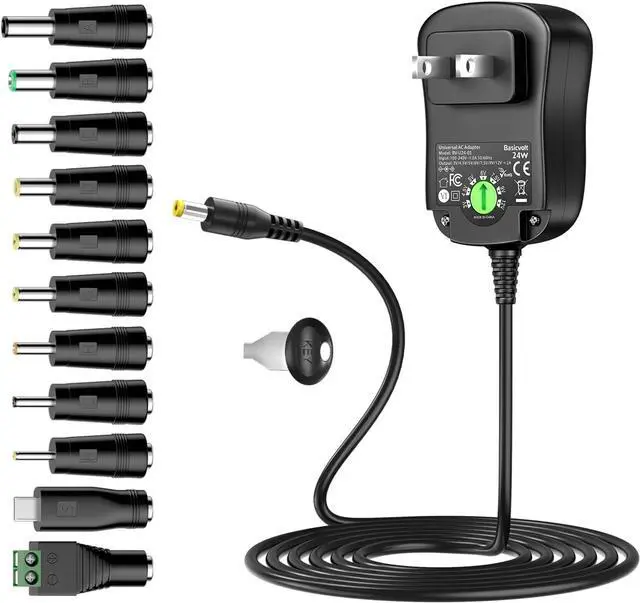 Main image of 24W Universal AC/DC Adapter Multi-Voltage Regulated Switching Power Supply with 11 Selectable DC Plugs for 3V 4.5V 5V 6V 7.5V 9V 12V LED Strip Light CCTV Camera Speaker Router,2A Max