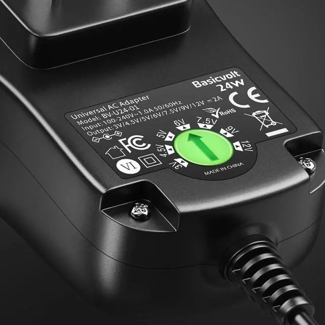 Alt view image 7 of 7 - 24W Universal AC/DC Adapter Multi-Voltage Regulated Switching Power Supply with 11 Selectable DC Plugs for 3V 4.5V 5V 6V 7.5V 9V 12V LED Strip Light CCTV Camera Speaker Router,2A Max