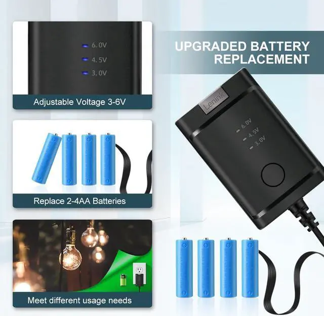 Alt view image 2 of 7 - Adjustable AC Power Supply Adapter for 2 AA 3 AA 4 AA Batteries 3V 4.5V 6V AA Battery Replacement Adapter for LED Lights Decorations (Black)