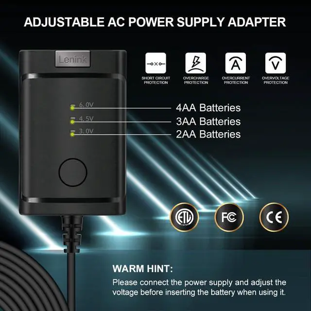 Alt view image 3 of 7 - Adjustable AC Power Supply Adapter for 2 AA 3 AA 4 AA Batteries 3V 4.5V 6V AA Battery Replacement Adapter for LED Lights Decorations (Black)