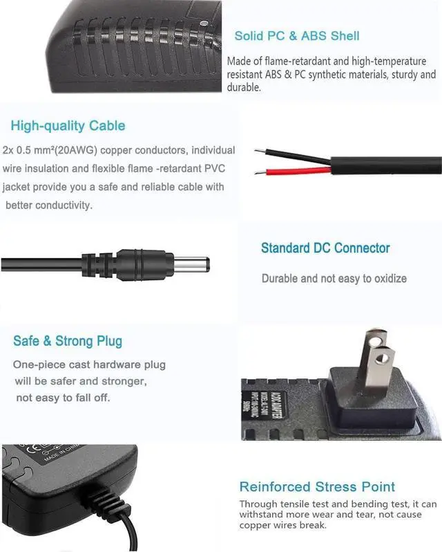 Alt view image 4 of 7 - DC 12Volt 2A Power Supply Adapter 24W AC DC Wall Adapter 100-240V AC to DC 12V 2A 1.5A Power Adapter Converter with 5.5mm x 2.5mm Compatible with 5.5x2.1mm Tip 12V ac/dc Transformer Adapter