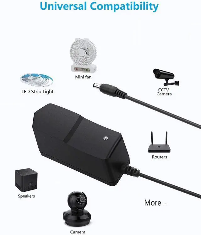 Alt view image 6 of 6 - 9V DC Power Supply 1A Universal AC Adapter 100-240V 50/60Hz to 9 Volts 1Amp Transformer DC 9V Power Cord 5.5mm x 2.5mm Plug & 10 Tips