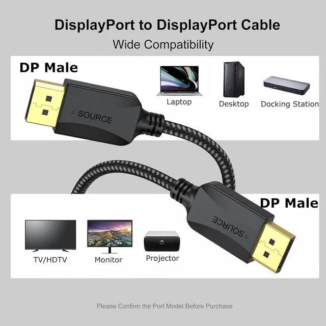 Alt view image 3 of 7 - DisplayPort to DisplayPort Cable 1.5 ft 2-Pack Thin DP Display Port Cable Adapter Male to Male 4K Braided 2k@165Hz/144Hz/120Hz for Computer Docking Station Monitor Splitter KVM and More