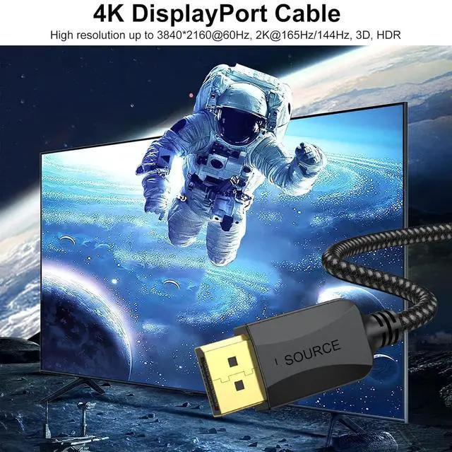 Alt view image 4 of 7 - DisplayPort to DisplayPort Cable 1.5 ft 2-Pack Thin DP Display Port Cable Adapter Male to Male 4K Braided 2k@165Hz/144Hz/120Hz for Computer Docking Station Monitor Splitter KVM and More