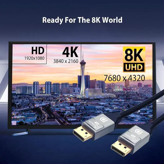 Alt view image 2 of 6 - VESA Certified 8K DisplayPort Cable, Supports DP 1.4, 4K@120Hz, 8K@60Hz, HDR for Gaming Monitor, TV, PC, Laptop - 6.6ft (JDC43)