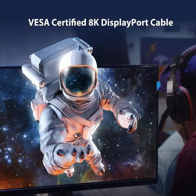 Alt view image 3 of 6 - VESA Certified 8K DisplayPort Cable, Supports DP 1.4, 4K@120Hz, 8K@60Hz, HDR for Gaming Monitor, TV, PC, Laptop - 6.6ft (JDC43)
