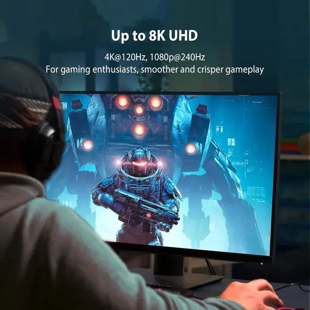 Alt view image 4 of 6 - VESA Certified 8K DisplayPort Cable, Supports DP 1.4, 4K@120Hz, 8K@60Hz, HDR for Gaming Monitor, TV, PC, Laptop - 6.6ft (JDC43)