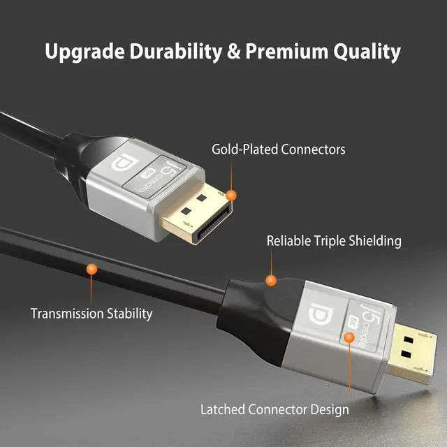 Alt view image 6 of 6 - VESA Certified 8K DisplayPort Cable, Supports DP 1.4, 4K@120Hz, 8K@60Hz, HDR for Gaming Monitor, TV, PC, Laptop - 6.6ft (JDC43)