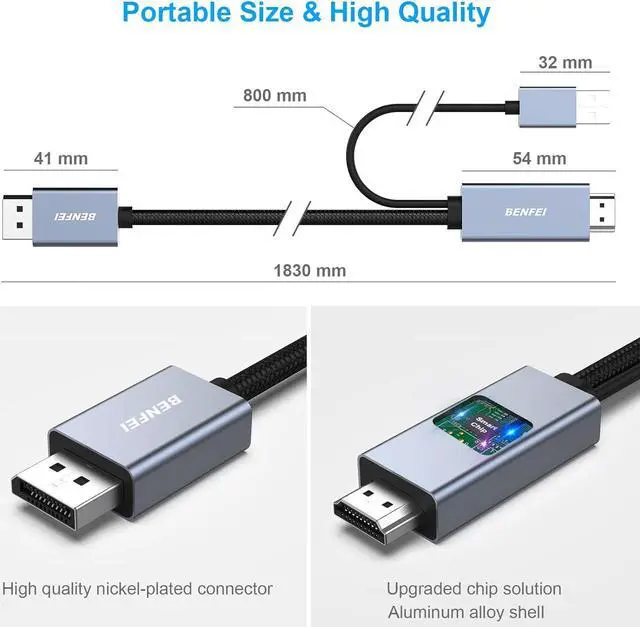 Alt view image 6 of 7 - HDMI to DisplayPort Cable 6 Feet HDMI Source to DisplayPort Monitor Compatible with PC Graphics Card Laptop PS5 Xbox One(360) Supporting 4K@60Hz 2K@144Hz 1080P@165Hz(Not Bi-Directional)