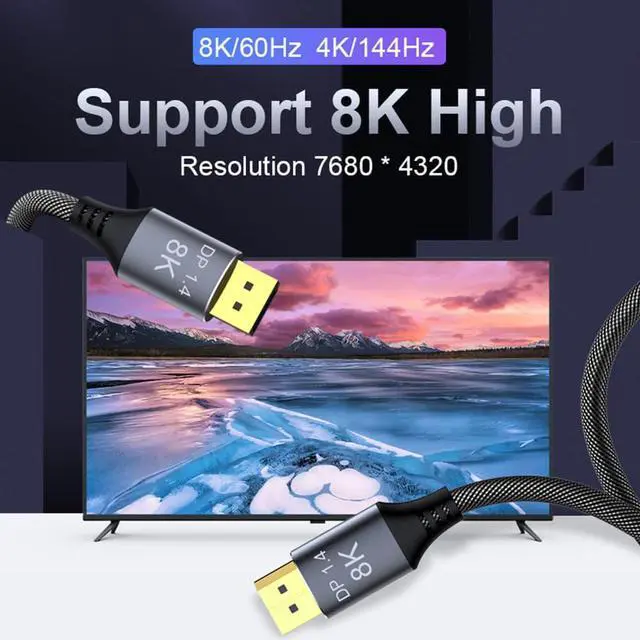 Alt view image 2 of 7 - CABLEDECONN DisplayPort Cable 1.4, 10FT DP Cable, Ultra HD 8K@60Hz 4K@144Hz, High Speed 32.4Gbps HDCP 3D Slim and Flexible DP to DP Cable for HDTVs, Displays, Monitors, Graphics, PC