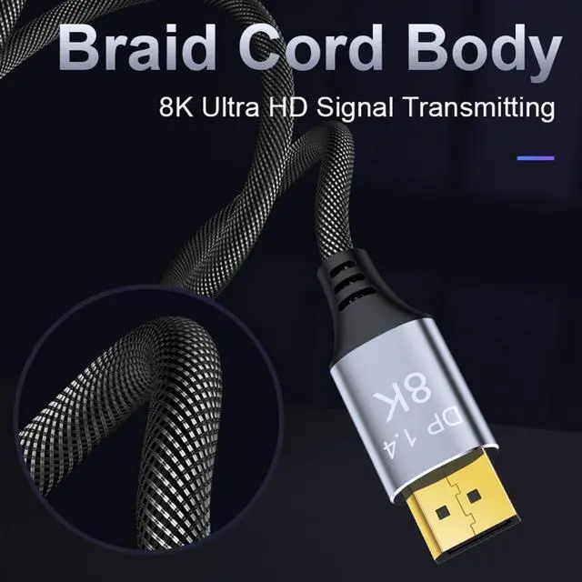 Alt view image 4 of 7 - CABLEDECONN DisplayPort Cable 1.4, 10FT DP Cable, Ultra HD 8K@60Hz 4K@144Hz, High Speed 32.4Gbps HDCP 3D Slim and Flexible DP to DP Cable for HDTVs, Displays, Monitors, Graphics, PC